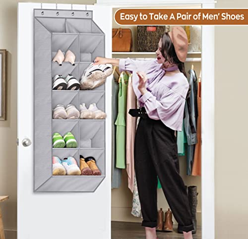 SLEEPING LAMB 2 Tier Metal Long Shoe Rack for Closet and Over The Door Shoe Rack Fit Narrow Door for 12 Pairs Sneakers, Boots, Grey