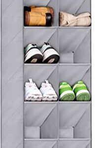 SLEEPING LAMB 2 Tier Metal Long Shoe Rack for Closet and Over The Door Shoe Rack Fit Narrow Door for 12 Pairs Sneakers, Boots, Grey