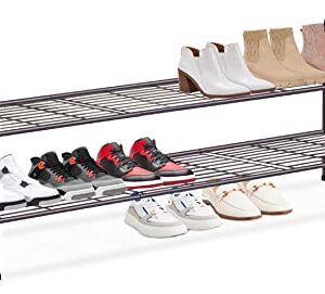 SLEEPING LAMB 2 Tier Metal Long Shoe Rack for Closet and Over The Door Shoe Rack Fit Narrow Door for 12 Pairs Sneakers, Boots, Grey