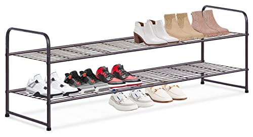 SLEEPING LAMB 2 Tier Metal Long Shoe Rack for Closet and Over The Door Shoe Rack Fit Narrow Door for 12 Pairs Sneakers, Boots, Grey