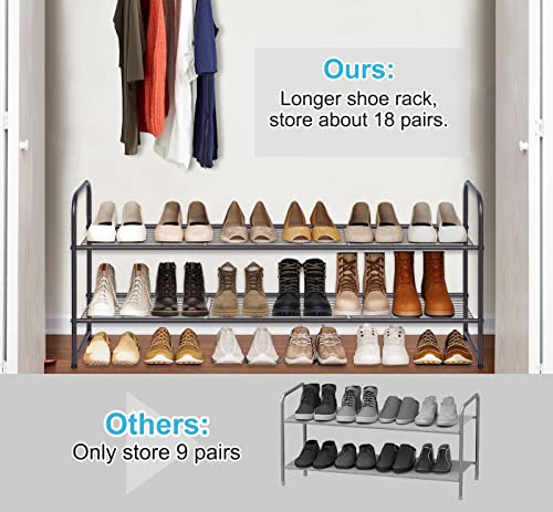 SLEEPING LAMB 2 Tier Metal Long Shoe Rack for Closet and Over The Door Shoe Rack Fit Narrow Door for 12 Pairs Sneakers, Boots, Grey