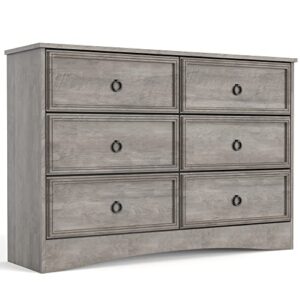 lghm modern 6 drawer dresser, dressers for bedroom, chest of drawers closet organizers and storage clothes - easy pulls handle, textured borders living room, hallway, gray wash