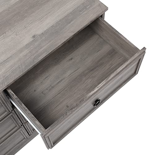 LGHM Modern 6 Drawer Dresser, Dressers for Bedroom, Chest of Drawers Closet Organizers and Storage Clothes - Easy Pulls Handle, Textured Borders Living Room, Hallway, Gray Wash