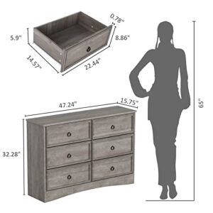 LGHM Modern 6 Drawer Dresser, Dressers for Bedroom, Chest of Drawers Closet Organizers and Storage Clothes - Easy Pulls Handle, Textured Borders Living Room, Hallway, Gray Wash