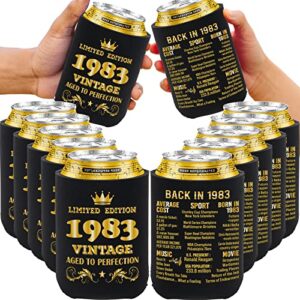 backuryear 40th birthday party decorations for men women, funny 40th birthday party supplies, 40 years old forty birthday decor, 40th birthday party cans cooler sleeves, black&gold/12 pcs