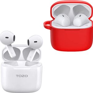 TOZO A3 Wireless Earbuds Bluetooth 5.3 Half in-Ear Lightweight Headsets White & TOZO A3 Protective Silicone Case Red