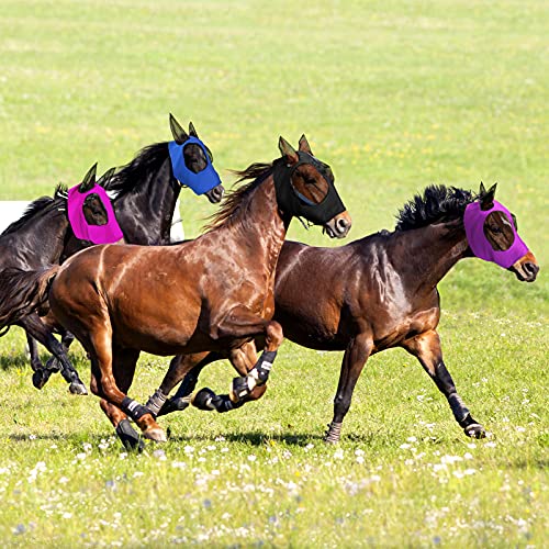 4 Pieces Horse Fly Mask with Ears Protection Horse Mask Smooth Elastic Fly Mask with Sun Protection for Horses (Medium)