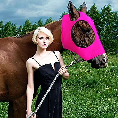 4 Pieces Horse Fly Mask with Ears Protection Horse Mask Smooth Elastic Fly Mask with Sun Protection for Horses (Medium)