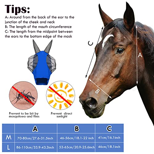 4 Pieces Horse Fly Mask with Ears Protection Horse Mask Smooth Elastic Fly Mask with Sun Protection for Horses (Medium)