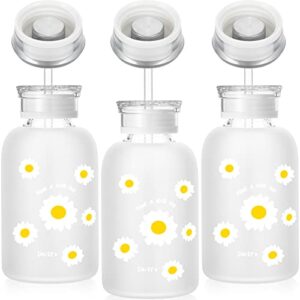 3 pcs 480ml/16oz cute glass water bottles reusable aesthetic milk juice water bottles with scale 6 lids and 3 straws portable matte glass cups little daisy kawaii frosted bottles for women girls