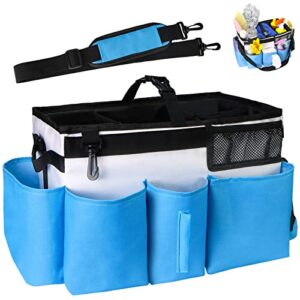 jierizshi large wearable cleaning caddy bag with handle, portable organizer cleaning supplies organizer bag with shoulder & waist straps for travel bedroom bathroom organizer sky blue