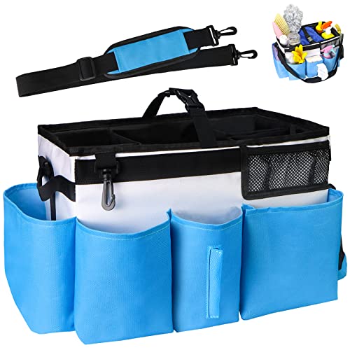 JIERIZSHI Large Wearable Cleaning Caddy Bag with Handle, Portable Organizer Cleaning Supplies Organizer Bag with Shoulder & Waist Straps for Travel Bedroom Bathroom Organizer Sky Blue