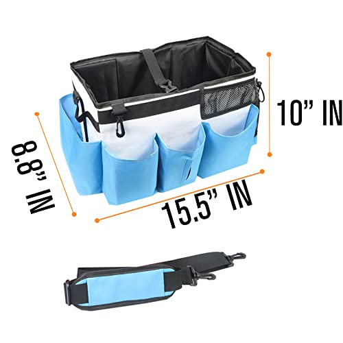 JIERIZSHI Large Wearable Cleaning Caddy Bag with Handle, Portable Organizer Cleaning Supplies Organizer Bag with Shoulder & Waist Straps for Travel Bedroom Bathroom Organizer Sky Blue