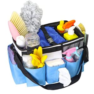 JIERIZSHI Large Wearable Cleaning Caddy Bag with Handle, Portable Organizer Cleaning Supplies Organizer Bag with Shoulder & Waist Straps for Travel Bedroom Bathroom Organizer Sky Blue