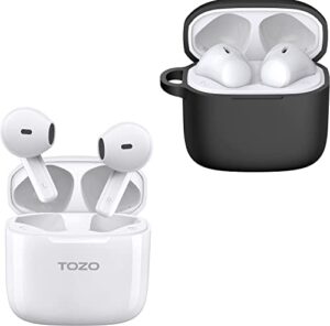 tozo a3 wireless earbuds bluetooth 5.3 half in-ear lightweight headsets white & tozo a3 protective silicone case black