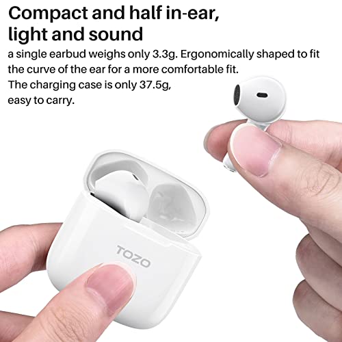 TOZO A3 Wireless Earbuds Bluetooth 5.3 Half in-Ear Lightweight Headsets White & TOZO A3 Protective Silicone Case Blue