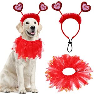 goyoswa dog valentines outfit, dog valentine's day clothes red love hearts dog headband dog collar with red ribbons holiday costumes for small medium large dogs