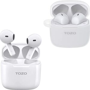 TOZO A3 Wireless Earbuds Bluetooth 5.3 Half in-Ear Lightweight Headsets White & TOZO A3 Protective Silicone Case White