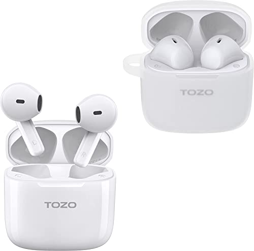 TOZO A3 Wireless Earbuds Bluetooth 5.3 Half in-Ear Lightweight Headsets White & TOZO A3 Protective Silicone Case White