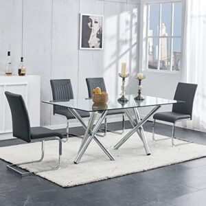 Modern Dining Chairs Set of 4, Kitchen Modern Metal Chairs with Faux Leather Padded Seat High Back and Sturdy Chrome Legs, Chairs for Dining Room, Grey