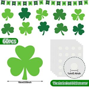 60 Pieces St Patricks Day Cutouts Shamrock Cutouts with Glue Point Green Shamrock Lucky Clover Decoration for St. Patrick 's Day Party Classroom Bulletin Board Decoration Classroom Decor