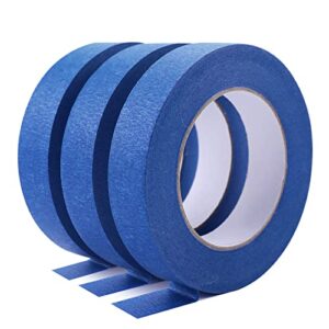 htvront blue painters tape - 1 inch x 60 yards x 3 rolls masking tape, multi-surface painters tape, paint tape for wall, painting, craft, art supplies, clean release painter's blue tape