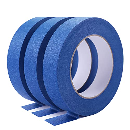 HTVRONT Blue Painters Tape - 1 Inch x 60 Yards x 3 Rolls Masking Tape, Multi-Surface Painters Tape, Paint Tape for Wall, Painting, Craft, Art Supplies, Clean Release Painter's Blue Tape