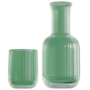 american atelier bedside water carafe with tumbler | 28-ounce pitcher and matching drinking glass | use cup as a lid for carafe | for guest room, nightstand, office, or gift (green)