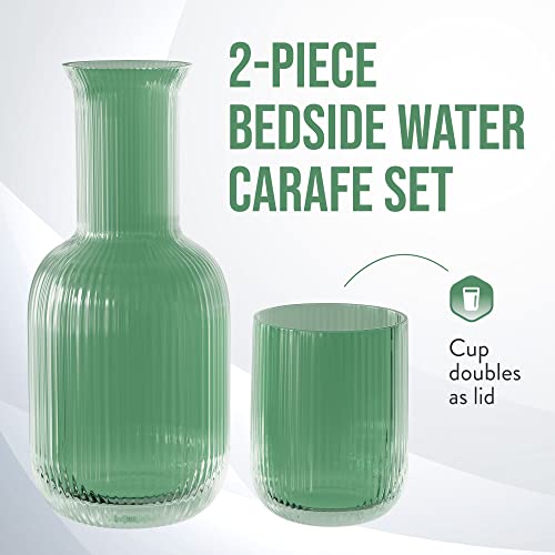 American Atelier Bedside Water Carafe with Tumbler | 28-Ounce Pitcher and Matching Drinking Glass | Use Cup as a Lid for Carafe | For Guest Room, Nightstand, Office, or Gift (Green)