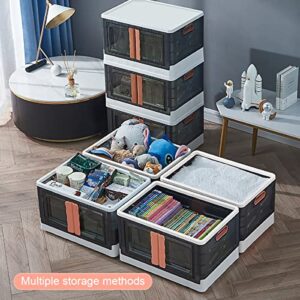 Storage Bins with Lids - Stackable Plastic Storage Bins with Wheels, Folding Box with Open Front Doors, 4 Pack Collapsible Closet Storage Box for Organizer Extremely Durable, Office Storage Cabinet