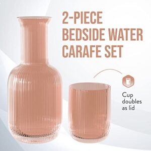 American Atelier Bedside Water Carafe with Tumbler | 28-Ounce Pitcher and Matching Drinking Glass | Use Cup as a Lid for Carafe | For Guest Room, Nightstand, Office, or Gift (Blush)