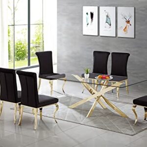 Glass Dining Table for 6 - Dining Room Table with Gold Stainless Steel Legs, 63 inch Rectangular Dining Table Kitchen Table, Modern Dining Table for Kitchen Dining Room, Home Office Furniture