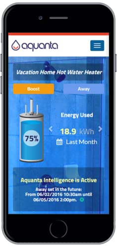 Aquanta Digital Water Heater Timer. Wifi Smart Water Heater Controller. Reduce Electricity Waste. Installs in Minutes, No Plumbing Required. For Electric Water Heater, Leak Sensor Included.