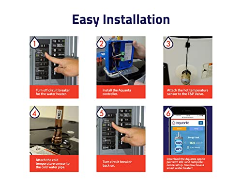 Aquanta Digital Water Heater Timer. Wifi Smart Water Heater Controller. Reduce Electricity Waste. Installs in Minutes, No Plumbing Required. For Electric Water Heater, Leak Sensor Included.