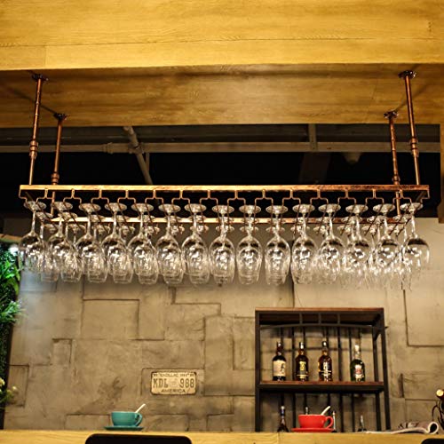 Hanging Creative Simplicity Wall Upside Down Storage Rack Wine Wrought Iron Inverted High Cup Holder J1114, PIBM, Gold, 60cm*35cm