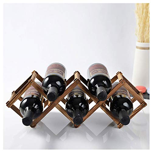 3/5 Bottles Wood Wine Rack for Countertop Living Room Foldable Free Standing Wine Display J1117, PIBM, Brown, Length 45cm