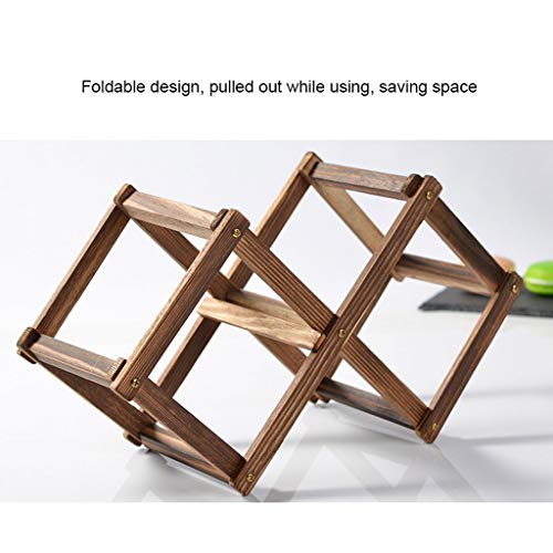 3/5 Bottles Wood Wine Rack for Countertop Living Room Foldable Free Standing Wine Display J1117, PIBM, Brown, Length 45cm