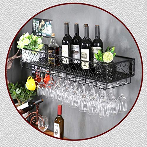 European Hanging Red Wine Glass Rack Upside Down Wine Rack Bar Wrought Iron Goblet Rack Creative Wine Cabinet Decoration Hanger J1029, PIBM, Black, 100 * 25cm