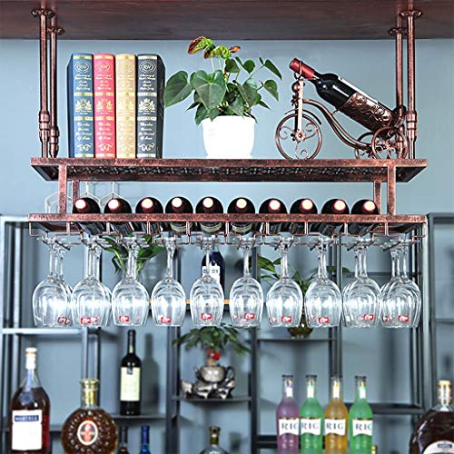 Retro European Wrought Iron Wine Rack Bar Double Creative Simplicity Wall Hanging Wine Cabinet Wine Wine Display Rack Rack Wine Glass Rack J111, PIBM, Bronze, 150 * 30cm