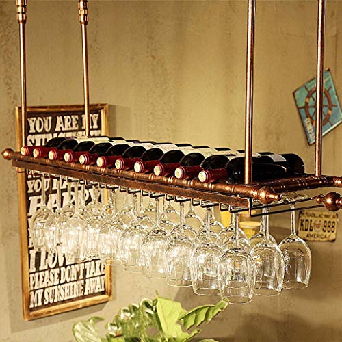 Solid Wood Wine Rack Creative Simplicity Wall Hanging Wine Cabinet Display Rack Upside Down Hanging Goblet Rack Home Hanging Red Wine Glass Rack J111, PIBM, Bronze, 80 * 30cm