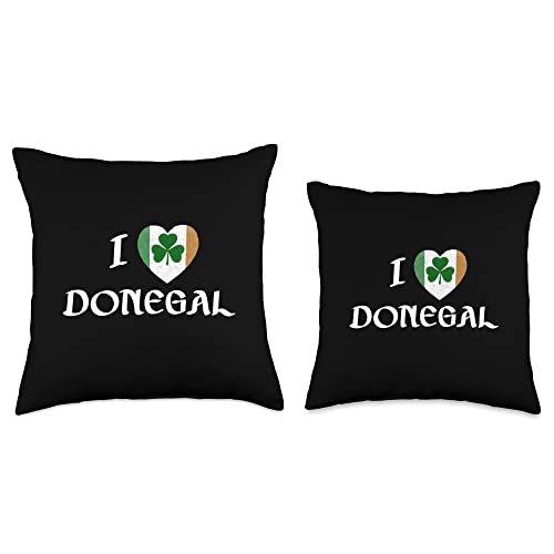 Irish Towns Cities Counties Home Town Nostalgia I Love Donegal Ireland Eire Flag Heart Shamrock Irish Throw Pillow, 18x18, Multicolor