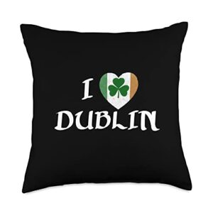 Irish Towns Cities Counties Home Town Nostalgia I Love Dublin Ireland Eire Flag Heart Shamrock Irish Throw Pillow, 18x18, Multicolor