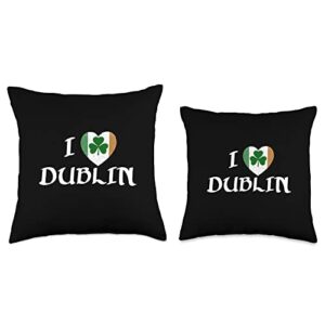 Irish Towns Cities Counties Home Town Nostalgia I Love Dublin Ireland Eire Flag Heart Shamrock Irish Throw Pillow, 18x18, Multicolor