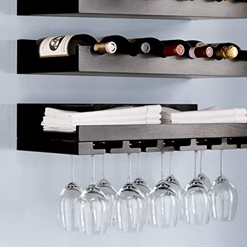 Creative Simplicity Creative Simplicity Wall-Mounted Wine Rack Wooden Cabinet Creative Hanging Glass Racks Goblet Unit Frame J111, PIBM, Black