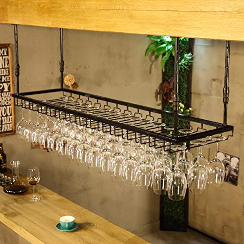 Hanging Creative Simplicity Wall Upside Down Storage Rack Wine Wrought Iron Inverted High Cup Holder J1114, PIBM, Black, 90cm*35cm