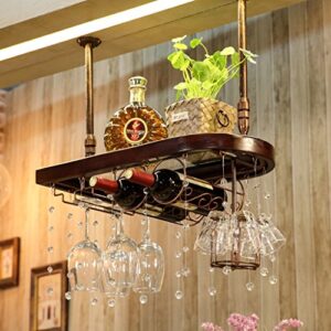 Solid Wood Bar Counter Wine Glass Frame Rack Hanging High Cup Holder Red Upside Down Decoration J1127, PIBM, Copper, 80cm*28cm*31cm