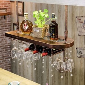 Solid Wood Bar Counter Wine Glass Frame Rack Hanging High Cup Holder Red Upside Down Decoration J1127, PIBM, Copper, 80cm*28cm*31cm