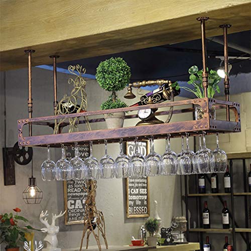 European Hanging Red Wine Glass Rack Upside Down Wine Rack Bar Wrought Iron Goblet Rack Creative Wine Cabinet Decoration Hanger J1031, PIBM, Bronze, 80 * 35cm