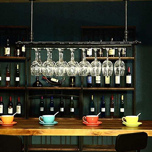 Wrought Iron Wine Rack Ceiling Cup Holder Double Storage Wine Rack Bar European Creative Hanging Wine Glass J115, PIBM, Black, 100 * 30cm