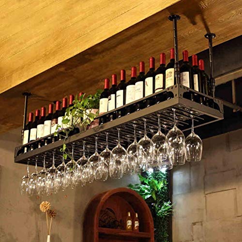 Retro Industrial Style Wine Rack Iron Art Storage Red Wine Glass Holder Household Suspension Decoration J115, PIBM, Black, 60x35cm
